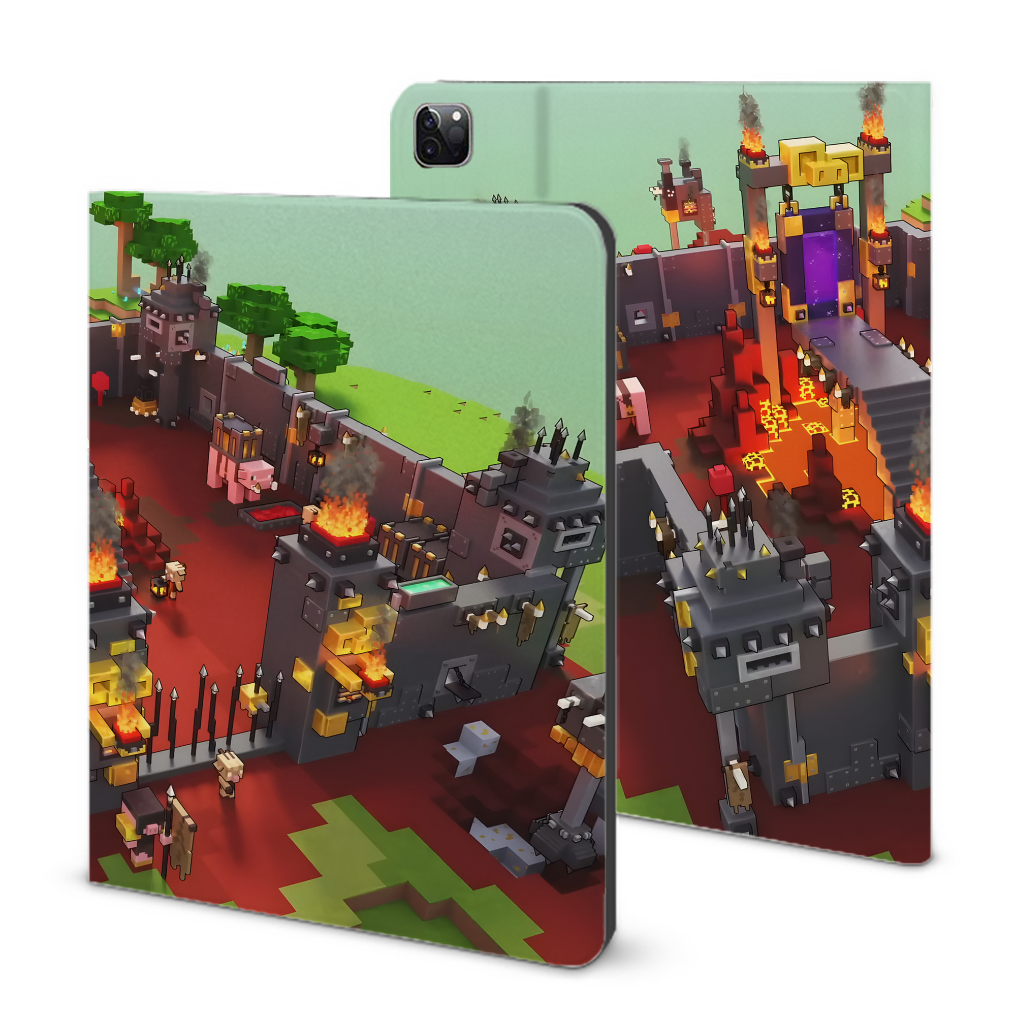 （画像用） マインクラフト ブロックの世界 Minecraft MC Block world IPad ケース ブック型 PUレザー TPU 耐衝撃 軽量 薄型 ペン収納なし 全面保護 IPad 各モデル対応